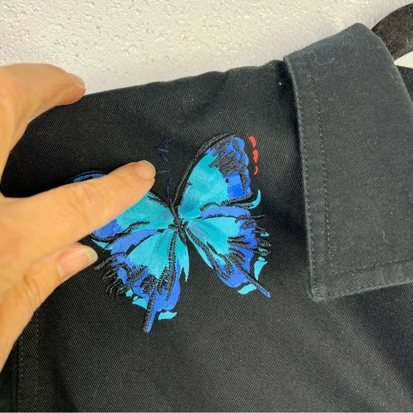 Easy Spirit 100% Cotton Black Button Up Breaded Butterfly Jacket Women’s Size L - Picture 14 of 14